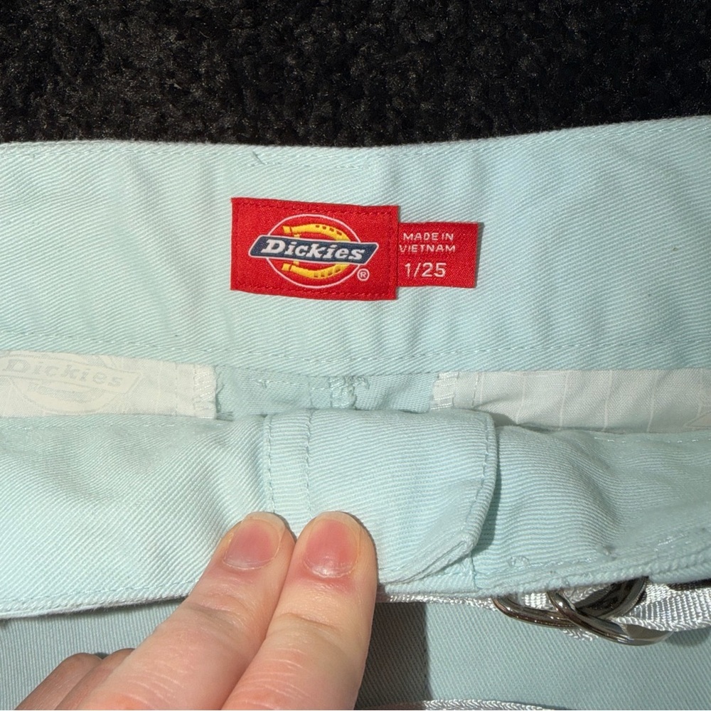 Dickies Light Blue Raw Hem Mini Skort with Logo Belt Size 25 NWOT - Picture 5 of 8